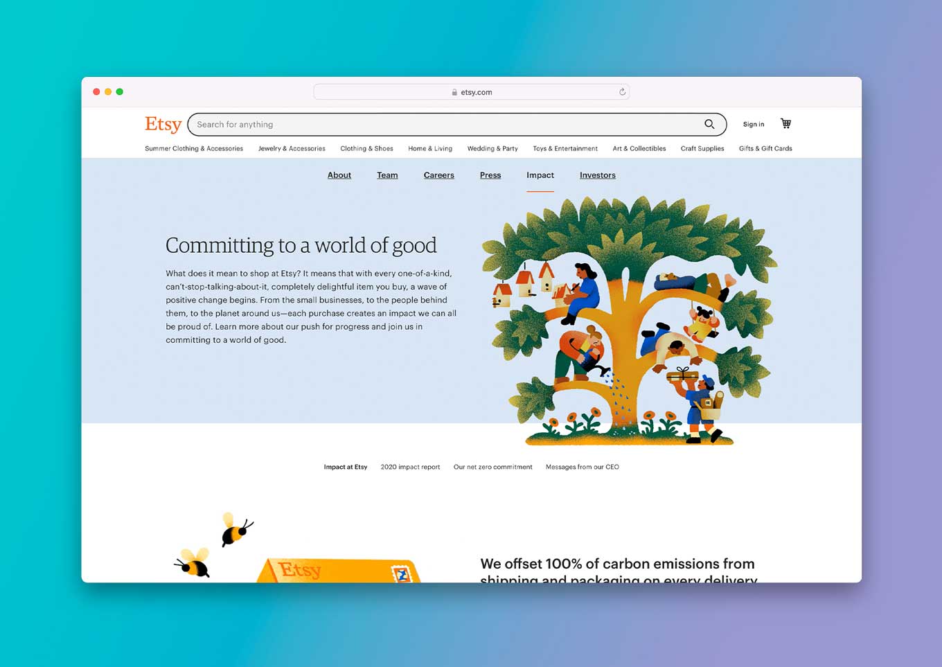 Etsy Website: "Inzetten op een wereld van goeden"